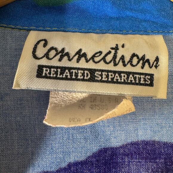 90s Connections Abstract Floral Button Up Shirt | Colorful Lemon Pop Art Blouse - Picture 2 of 4